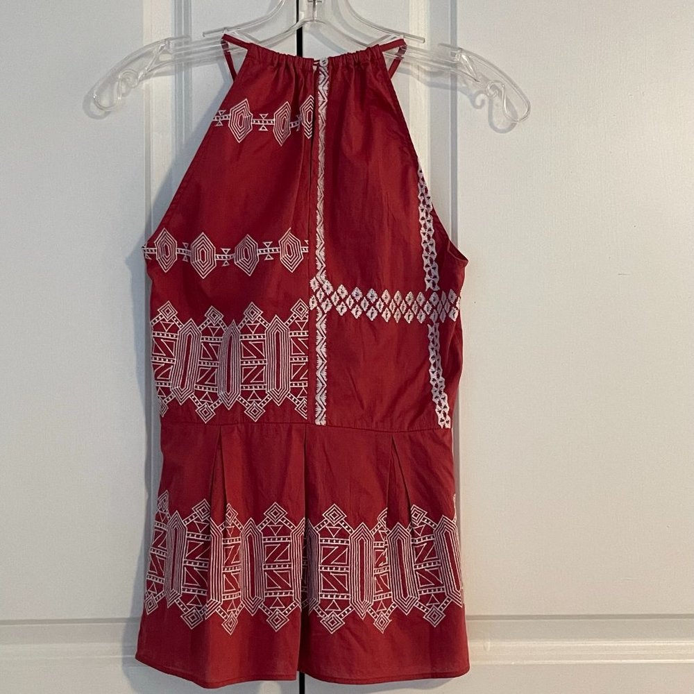 BNWT Joie Sleeveless Embroidered Tank Top (Size 0, Brick Red/White) - Picture 2 of 6